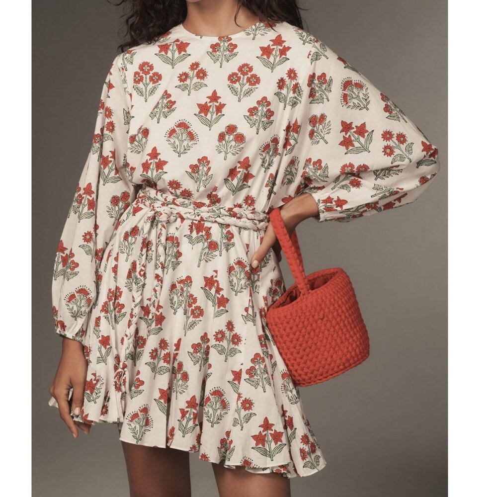 RHODE Floral Mini Dress in Red and Cream